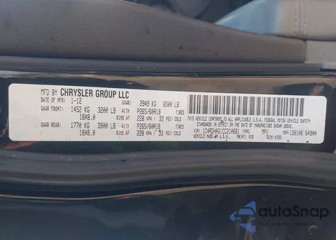 2012 Dodge Durango Sxt z USA, uszkodzony, nr VIN 1C4RDHAG1CC210681